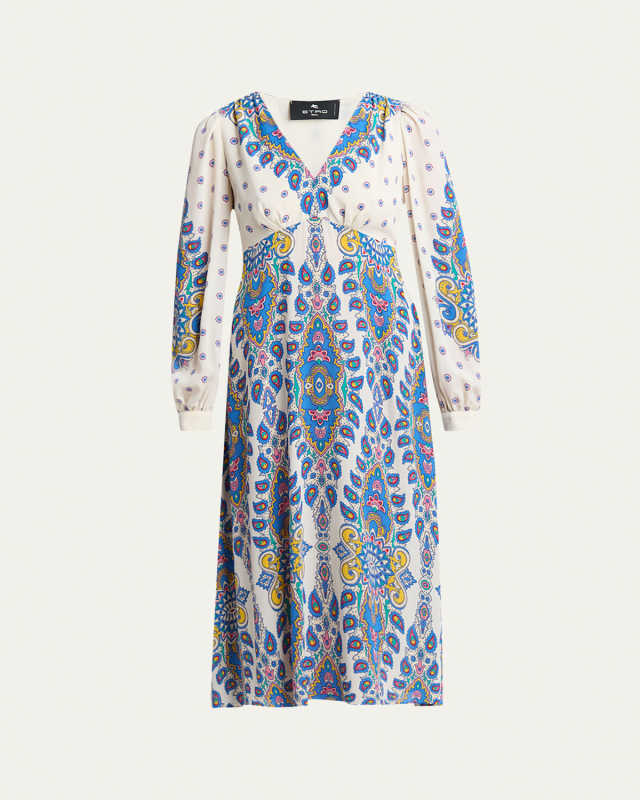 Paisley V-Neck Midi Dresses
